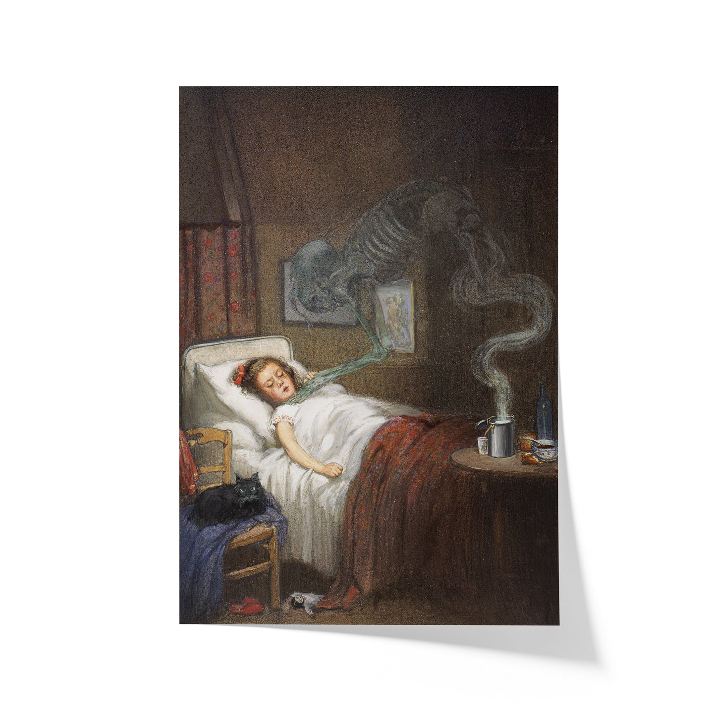 Ghostly Skeleton Trying to Strangle a Sick Child (Diphtheria) | Richard Tennant Cooper | 20th Century