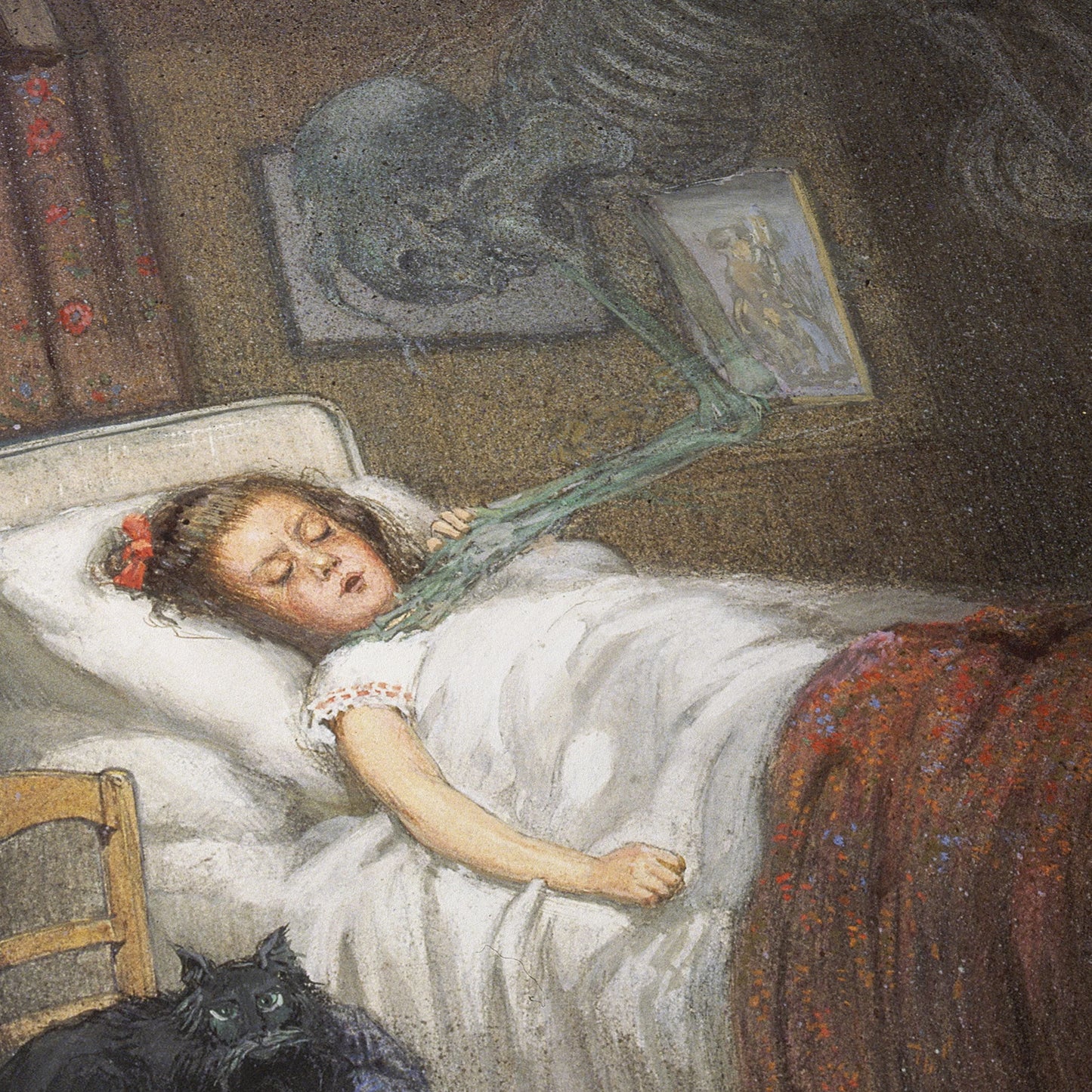 Ghostly Skeleton Trying to Strangle a Sick Child (Diphtheria) | Richard Tennant Cooper | 20th Century