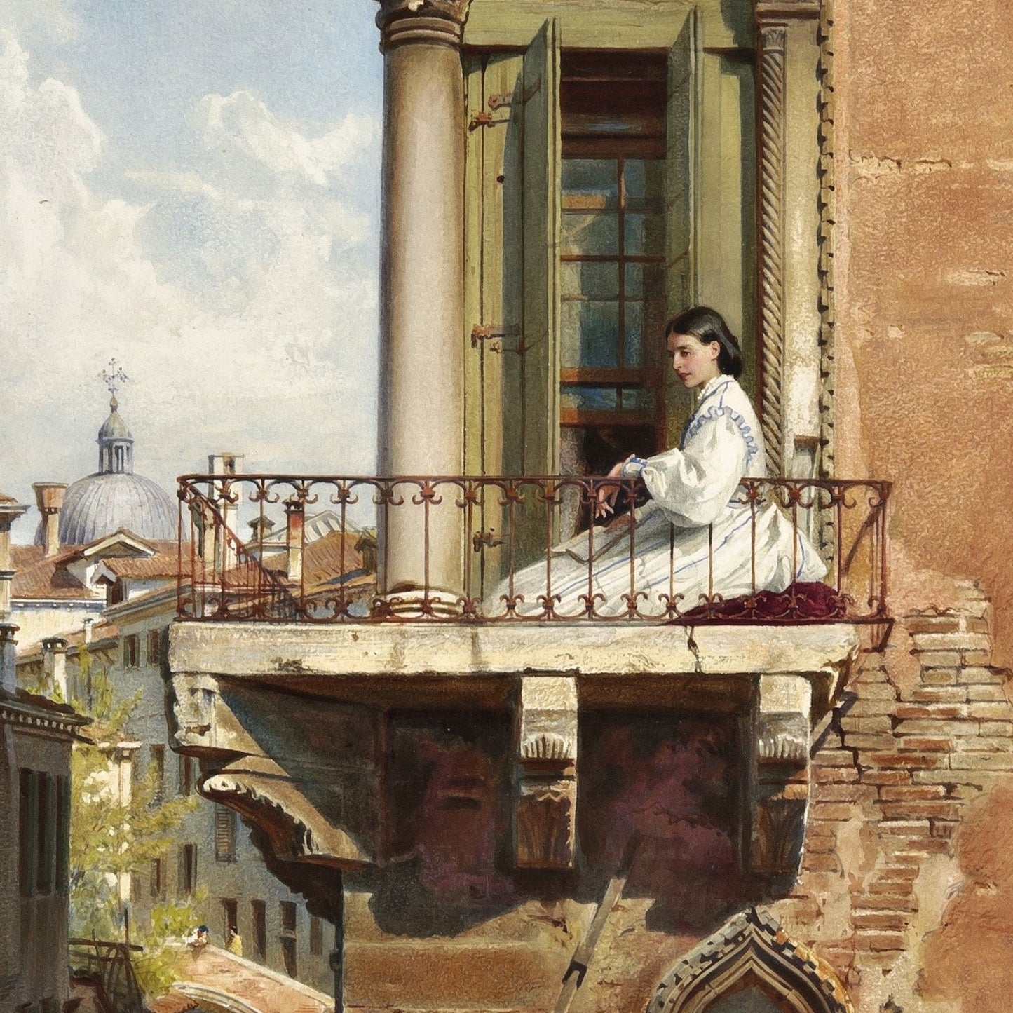 Anna Passini on the Balcony of the Palazzo Priuli in Venice | Ludwig Passini | c. 1886