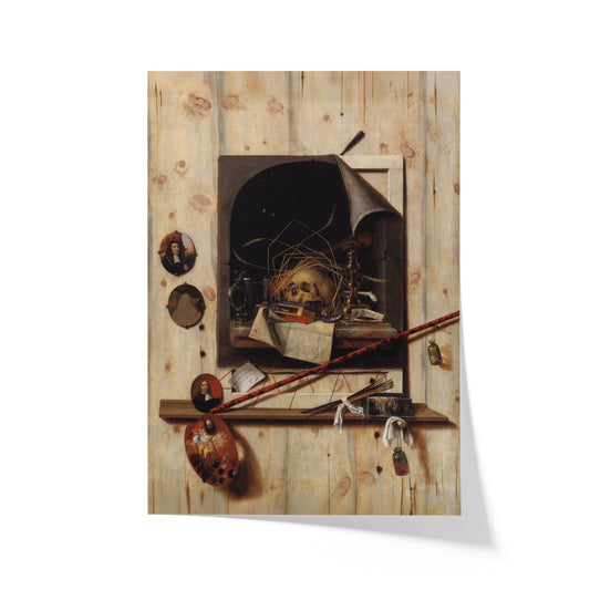 Trompe l'oeil with Studio Wall and Vanitas Still Life | Cornelis Norbertus Gysbrechts | 1668