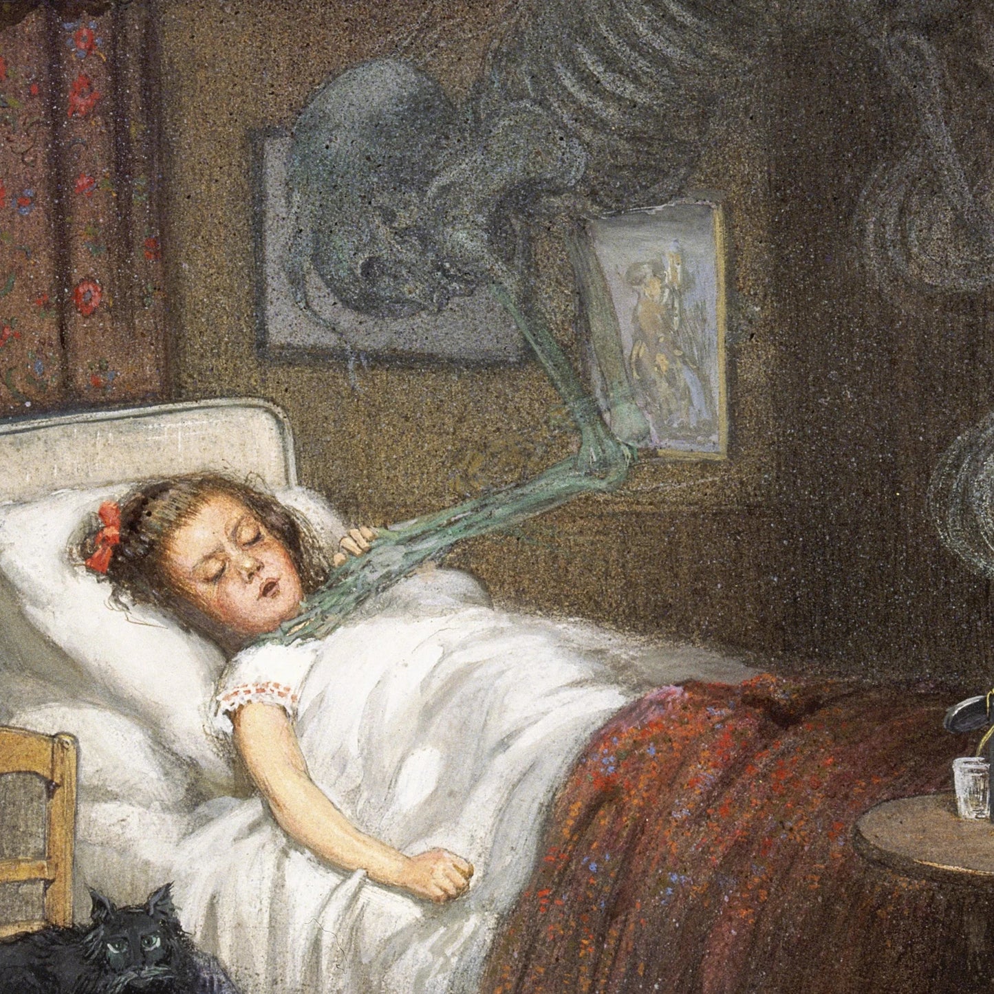 Ghostly Skeleton Trying to Strangle a Sick Child (Diphtheria) | Richard Tennant Cooper | 20th Century
