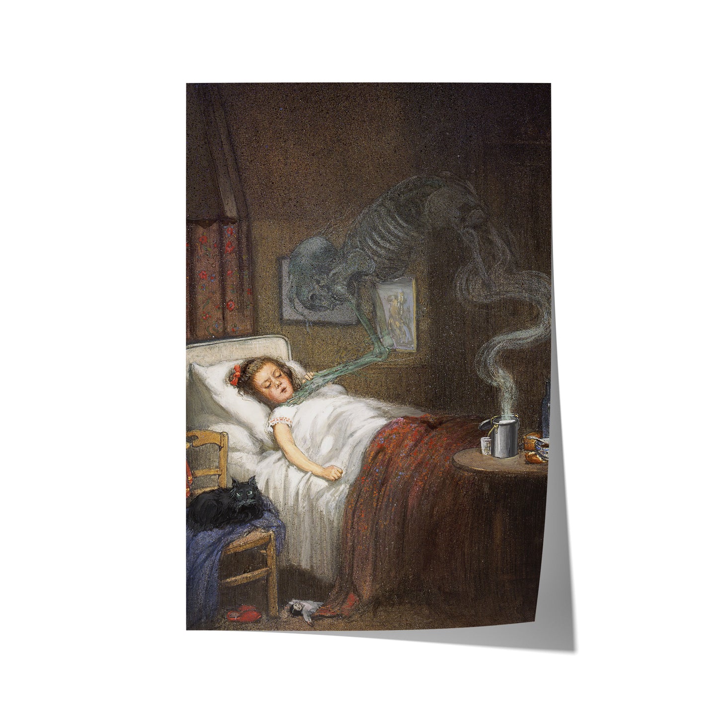 Ghostly Skeleton Trying to Strangle a Sick Child (Diphtheria) | Richard Tennant Cooper | 20th Century
