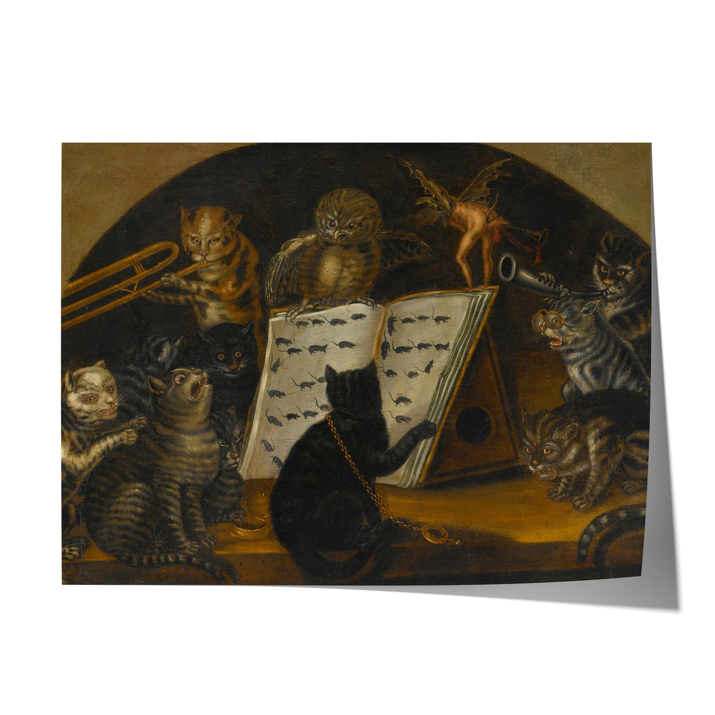 Cats Being Instructed in the Art of Mouse-Catching by an Owl | Lombard School | c. 1700