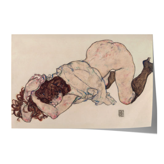 Kneeling girl, Resting on Both Elbows | Egon Schiele | 1917