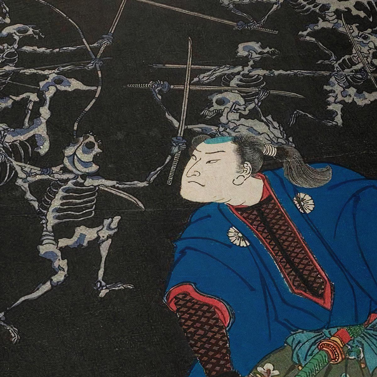 Oya Taro Mitsukuni Watching A Battle Scene Between Armies Of Skeletons | Tsukioka Yoshitoshi | 1865