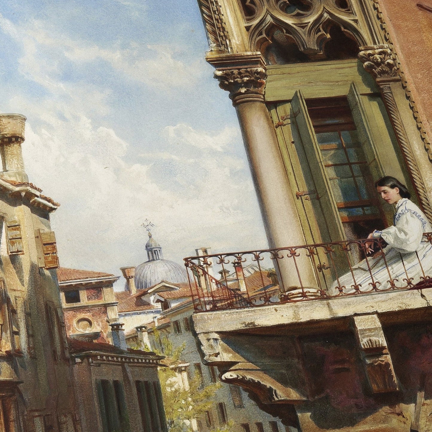Anna Passini on the Balcony of the Palazzo Priuli in Venice | Ludwig Passini | c. 1886