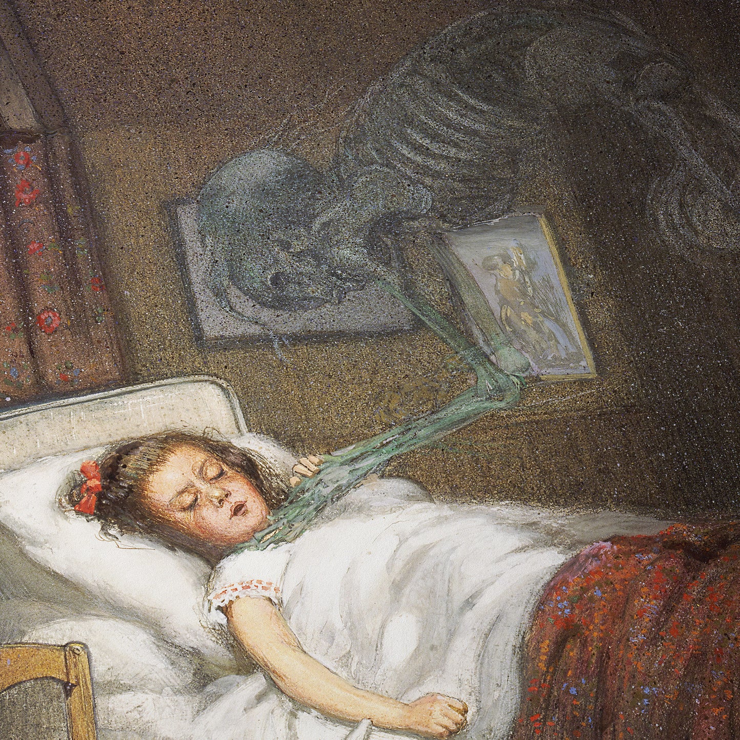 Ghostly Skeleton Trying to Strangle a Sick Child (Diphtheria) | Richard Tennant Cooper | 20th Century