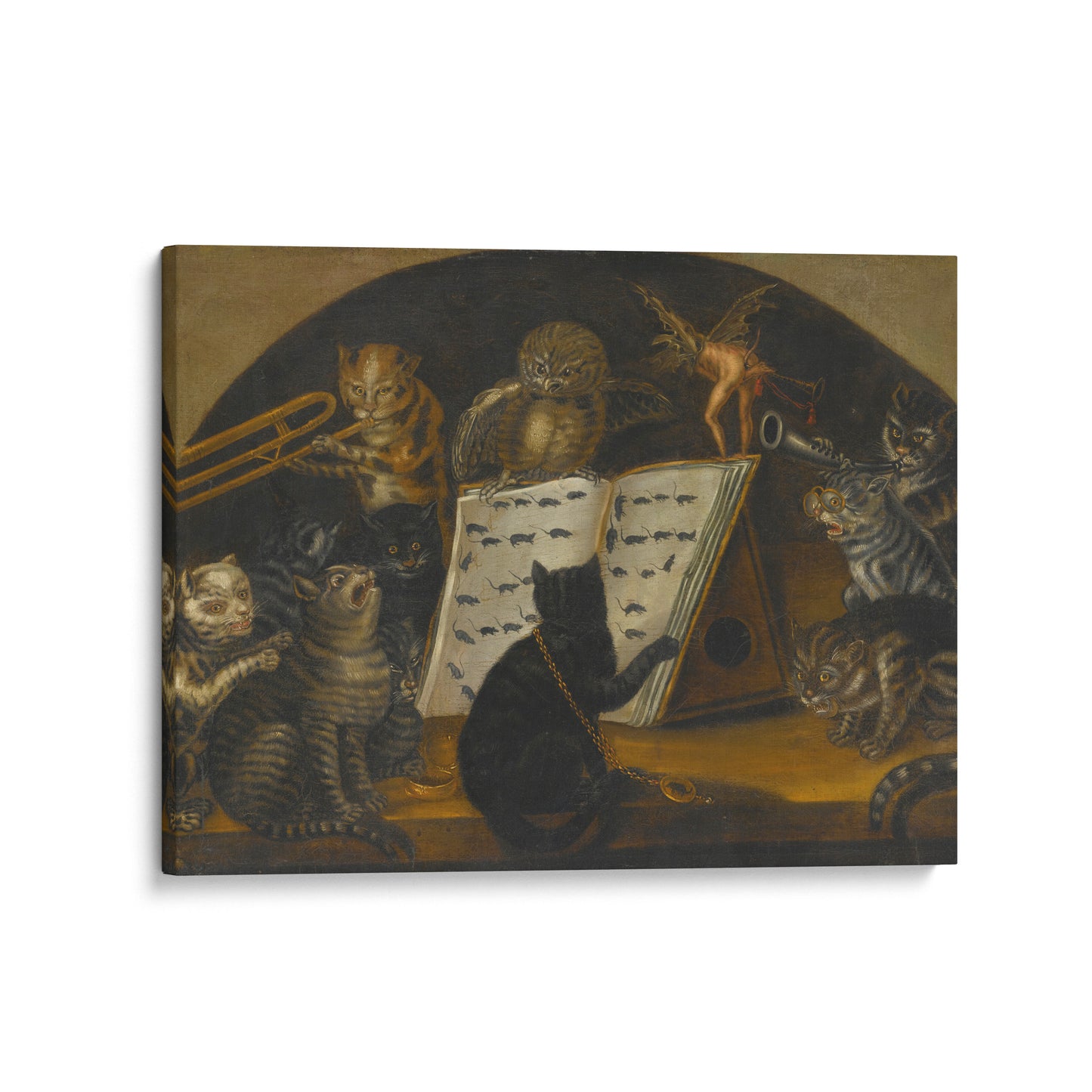 Cats Being Instructed in the Art of Mouse-Catching by an Owl | Lombard School | c. 1700