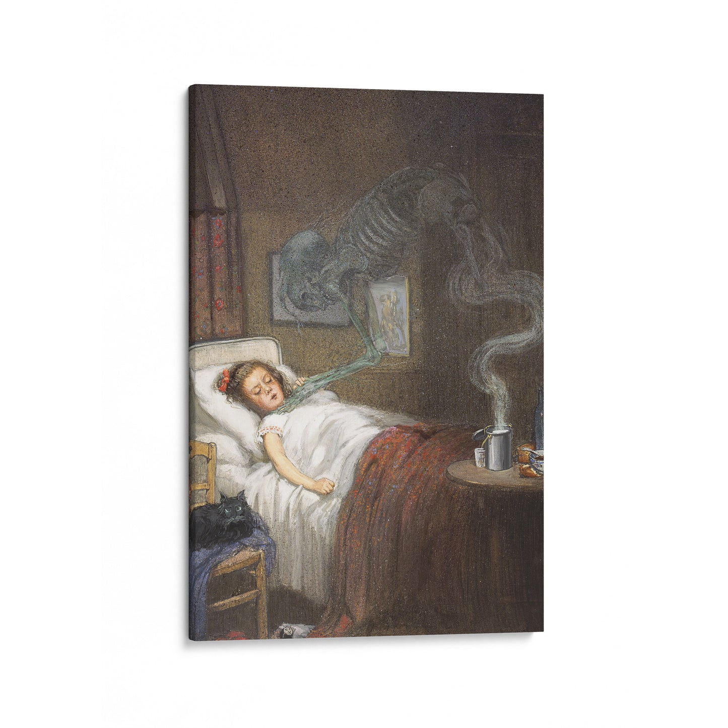 Ghostly Skeleton Trying to Strangle a Sick Child (Diphtheria) | Richard Tennant Cooper | 20th Century