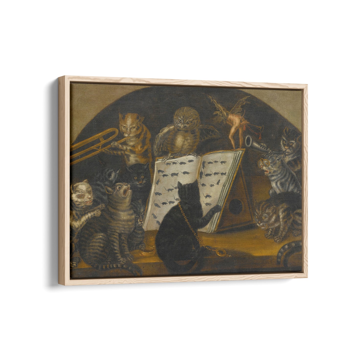 Cats Being Instructed in the Art of Mouse-Catching by an Owl | Lombard School | c. 1700